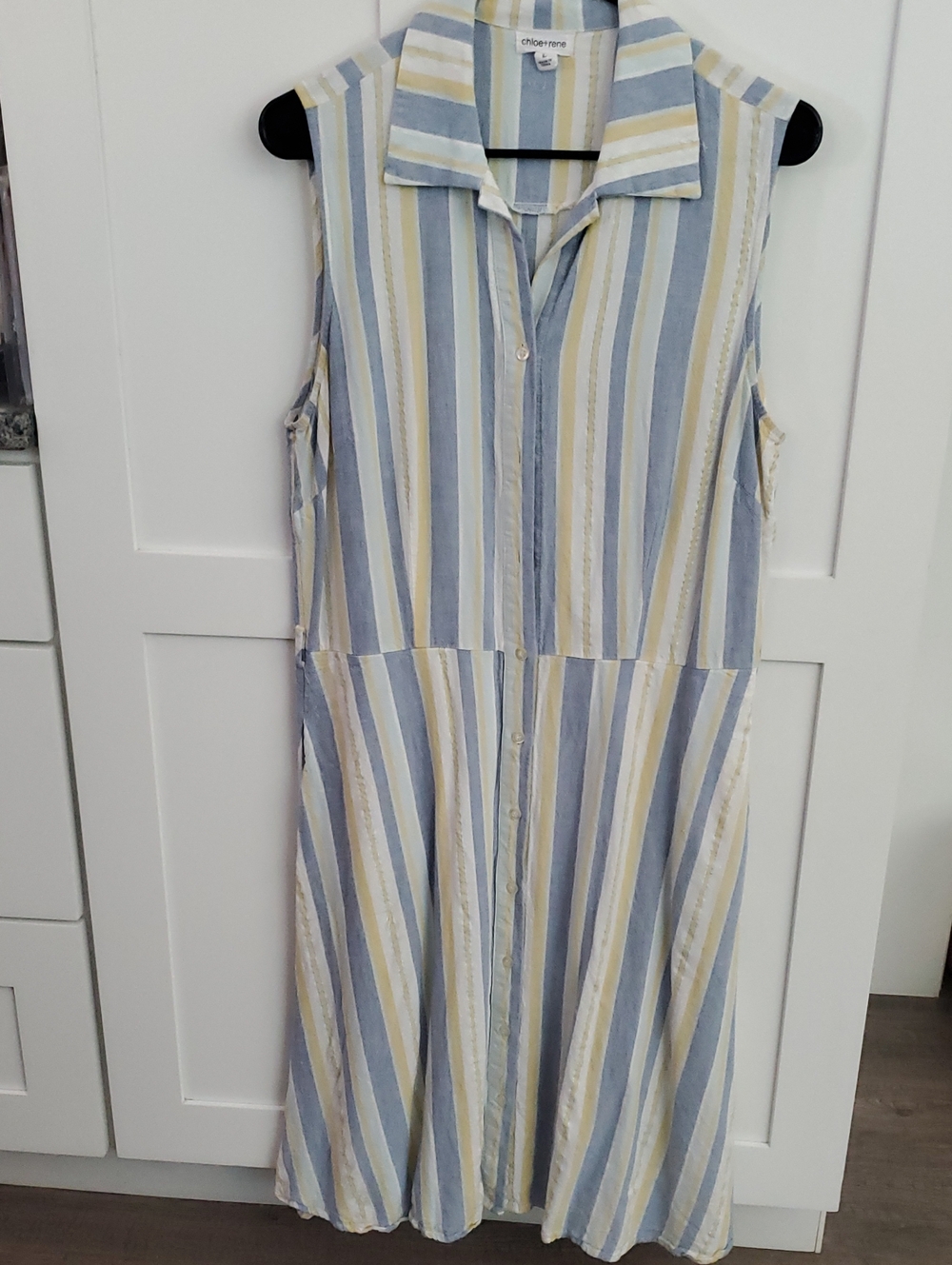 Chloe+Rene  Sleeveless Midi Shirt Dress in Blue and Cream Stripe 55%Linen